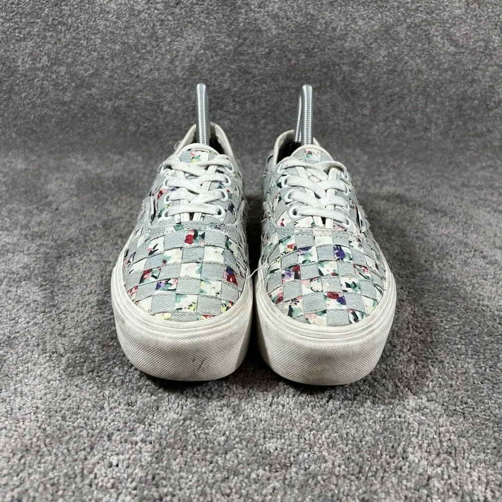 Vans Authentic Woven Stackform Women’s Sz 7.5 Floral Denim Platform Shoes Used